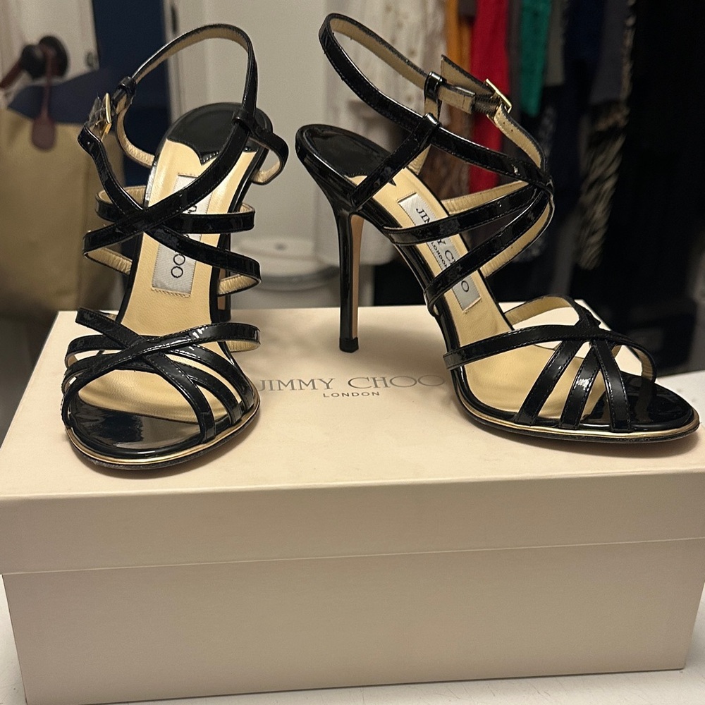 Jimmy Choo Glossy Black Strappy Heels
